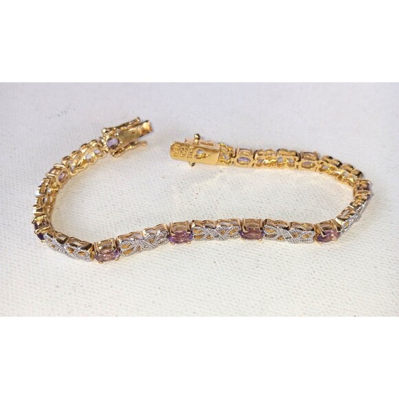Sterling Silver Amethyst Tennis Bracelet 925 THAI MAN